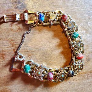 Chunky bracelet - Gold tone w/ multi colored stones